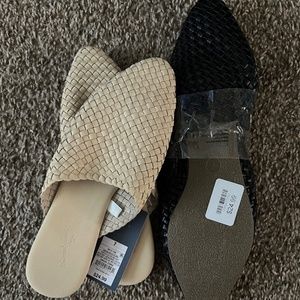 Two pairs of mule flats- black and  cream beige size 7